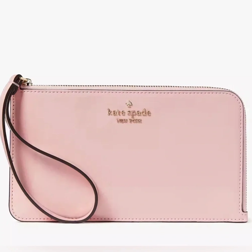 Kate Spade Lucy Patent Leather Medium L-zip Wristlet Tea Rose